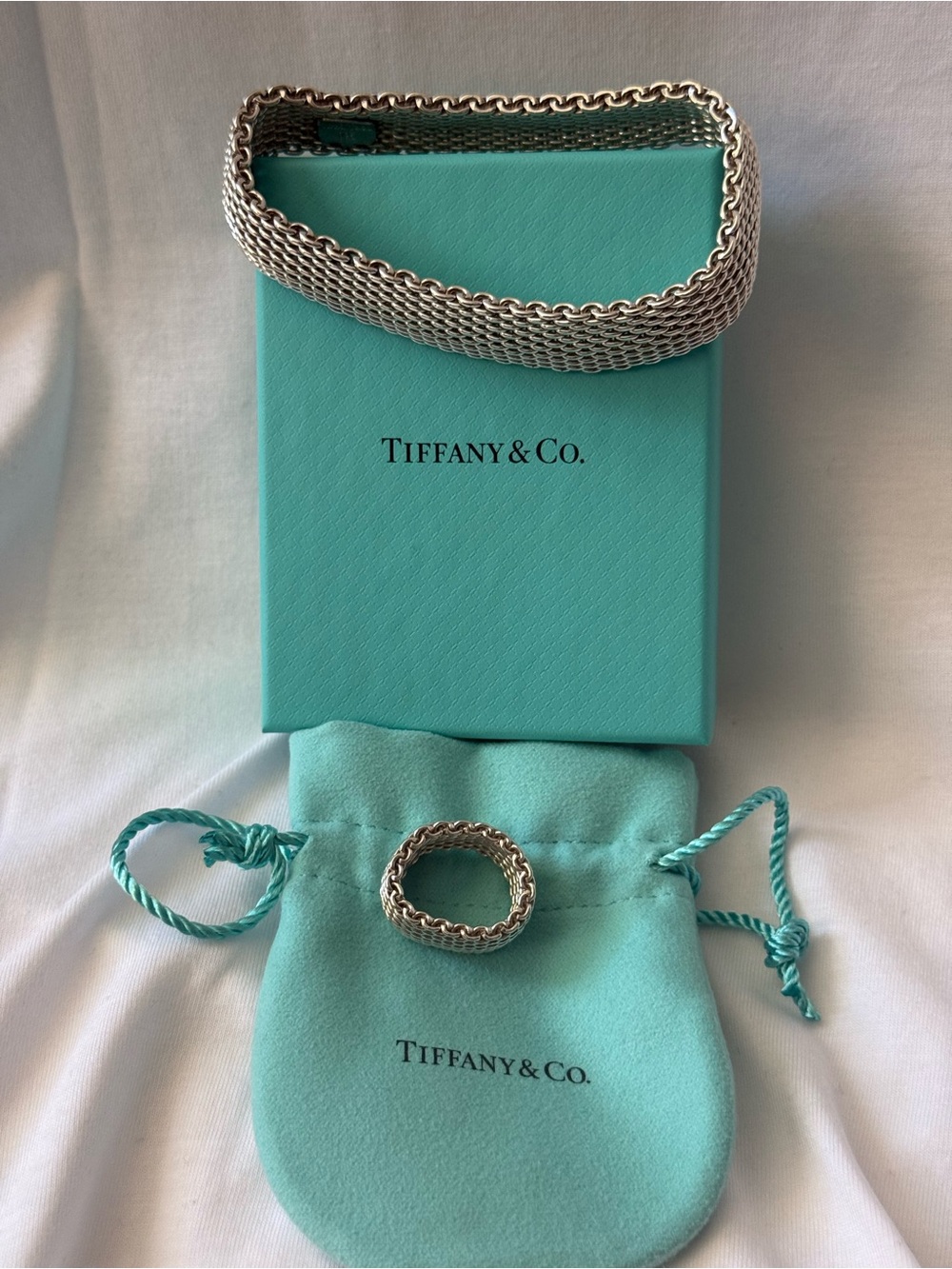 Tiffany & Co. Somerset Mesh Sterling Silver Ring and Bracelet Set